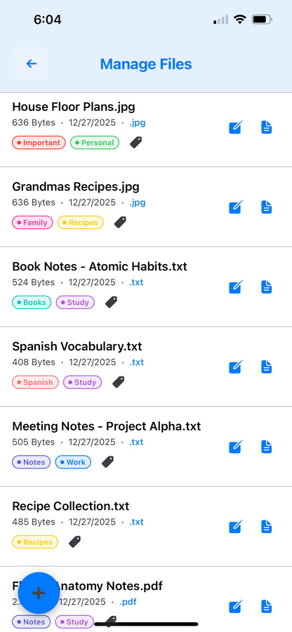 MDM Lista file management with tags
